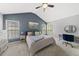 Vaulted ceiling bedroom with carpet flooring, neutral tones, and a work space area at 507 Littleport Dr, Rolesville, NC 27571
