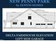 Architectural elevation showcasing the left side of the home with a three-car garage at 8012 Penny Rd, Raleigh, NC 27606