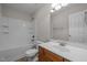 Full bathroom with a shower-tub combo and single sink vanity at 1020 Kingston Grove Dr, Cary, NC 27519