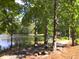 Scenic view of a pond surrounded by mature trees and a walking path at 12 Crail Ct, Durham, NC 27712