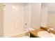 Bathroom with tub and single vanity with granite countertop at 123 Scheer Ave, Durham, NC 27703