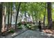 Private backyard with mature trees, a patio, and a view of the home's exterior at 203 Halls Mill Dr, Cary, NC 27519