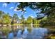 Serene pond with fountain views reflecting the sky, surrounded by lush trees and beautiful homes at 203 Halls Mill Dr, Cary, NC 27519