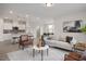 Open-concept living room and kitchen with modern furnishings, neutral tones, and plenty of natural light at 433 Old Fashioned Way, Lillington, NC 27546