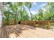 An outdoor wooden deck surrounded by trees offering a private backyard oasis at 821 Onslow St, Durham, NC 27705