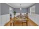 Elegant dining room with a large wooden table, wainscoting and stylish decor at 821 Onslow St, Durham, NC 27705