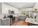 Charming kitchen with stainless steel appliances, light gray cabinets, and marble countertops at 821 Onslow St, Durham, NC 27705