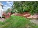 Lush backyard with grass and mulch, showing ample space for recreation and gardening at 109 Troyer Pl, Apex, NC 27502