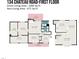First-floor layout featuring a kitchen, Gathering room, and bedrooms for Gathering living at 134 Chateau Rd, Durham, NC 27704