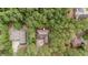 An aerial view shows this beautiful home surrounded by lush greenery, emphasizing privacy and a serene environment at 174 Woodwedge Way, Sanford, NC 27332