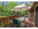Inviting back deck with outdoor dining set, umbrella, and comfortable seating offers a tranquil outdoor living space at 174 Woodwedge Way, Sanford, NC 27332