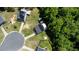 Bird's-eye view of neighborhood, showcasing homes, lawns, trees, and the cul-de-sac at 194 Catskill Ct, Burlington, NC 27217