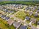 An aerial view showcases the neighborhood's layout, featuring neatly arranged homes, green spaces, and well-maintained streets at 2009 Latham Oaks Ave, Wake Forest, NC 27587