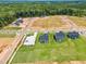 Aerial view of a new home community with manicured lawns, roadways and green wooded areas at 30 Elmwood Ave, Sanford, NC 27330