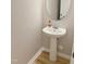 Bathroom featuring a pedestal sink, oval mirror, and stylish faucet at 3021 Remington Oaks Cir, Cary, NC 27519