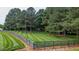 Expansive and manicured front yard with tree-lined landscaping and fencing at 3197 Carriage Creek Ct, Haw River, NC 27258