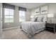 Comfortable bedroom with soft bedding, carpet, two windows, and side table at 32 Elmwood Ave, Sanford, NC 27330