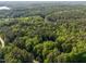 Stunning aerial perspective showing a dense forest landscape and a winding river at 540 Vista Del Lago Ln, Wake Forest, NC 27587
