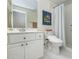 Clean bathroom featuring a single vanity, tile floors, and shower with curtain at 540 Vista Del Lago Ln, Wake Forest, NC 27587