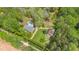 Overhead view of a home featuring a pool, a pond, a barn, and surrounded by green space at 6971 Shady Creek Trl, Rougemont, NC 27572