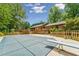 Exterior back view of a house overlooking a covered in-ground pool and a spacious deck for outdoor relaxation at 6971 Shady Creek Trl, Rougemont, NC 27572