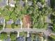Aerial view of a cleared residential lot surrounded by mature trees in a neighborhood setting at 913 Tyrrell Rd, Raleigh, NC 27609