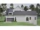 Side view of a modern home with a gray garage door and an arched window at 913 Tyrrell Rd, Raleigh, NC 27609