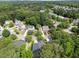 Aerial view showcasing homes surrounded by mature trees and lush green spaces at 2313 Filigree Ct, Raleigh, NC 27614
