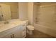 This bathroom features a vanity with a single sink and a shower/tub combo at 2733 Hunter Woods Dr # 570, Apex, NC 27502