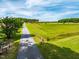 Long driveway leading to the beautiful property surrounded by lush greenery and fields at 3187 Wilsons Mills Rd, Smithfield, NC 27577