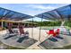 Relax and unwind in this backyard with a shaded seating area near the pool at 3187 Wilsons Mills Rd, Smithfield, NC 27577