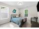 Calm bedroom with natural lighting from two windows, neutral walls, and a comfortable bed for a relaxing retreat at 389 Whetstone Dr, Angier, NC 27501