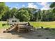 Rustic animal pen featuring a platform, small barn, and goats roaming in a grassy area at 411 Brampton Close, Pittsboro, NC 27312