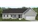 Charming single-Gathering home featuring a covered porch, an attached two-car garage and manicured front lawn at 4465 Poppy Mallow Ln, Oxford, NC 27565