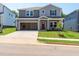 Charming two-story home with gray siding, a well-manicured lawn, and an attached two-car garage at 713 Deschutes Dr, Garner, NC 27529