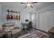 Versatile bedroom space, complete with a ceiling fan and a collection of musical instruments at 109 Gladstone Dr, Durham, NC 27703