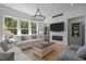 Inviting living room with large windows, a cozy fireplace, and comfortable seating for relaxing at 1338 The Parks Dr, Pittsboro, NC 27312