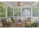 Screened-in porch with seating and a center table at 1338 The Parks Dr, Pittsboro, NC 27312