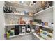Organized pantry with shelving stocked with a variety of household and food items at 145 Cassada Ct, Holly Springs, NC 27540