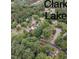 Aerial neighborhood view, showing mature trees, homes, and proximity to Clark Lake at 4009 Olde Coach Rd, Durham, NC 27707