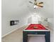 Spacious game room with a pool table, carpeted floors, ceiling fan, and a built-in display cabinet at 4905 Knightsbridge Way, Raleigh, NC 27604