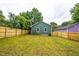 Green home's fenced backyard with a well-maintained lawn, offering a private outdoor space at 507 N Elm St, Durham, NC 27701