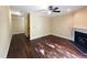 Inviting living room featuring a fireplace, hardwood floors, and neutral paint at 650 Ganyard Farm Way # 41, Durham, NC 27703