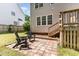Backyard patio featuring Adirondack chairs on brick pavers with backyard views at 8512 Erinsbrook Dr, Raleigh, NC 27617