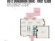 First floor floor plan showcasing the kitchen, living room, dining area, and garage at 8512 Erinsbrook Dr, Raleigh, NC 27617