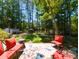 Outdoor patio area with wooded views and lots of greenery at 106 N Lakeside Dr, Smithfield, NC 27577