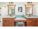 Updated bathroom with and sinks, stylish vanity, and unique fixtures at 113 Paladin Place, Cary, NC 27513