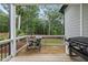 View of back porch with grilling station overlooking the backyard and surrounding trees at 2040 Pleasant Forest Way, Wake Forest, NC 27587