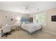 Bedroom featuring neutral walls, white trim, a ceiling fan, and windows with plantation shutters at 2608 York Rd, Raleigh, NC 27608