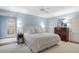 Spacious main bedroom with a comfortable white bed, blue walls, and ample storage space at 2608 York Rd, Raleigh, NC 27608